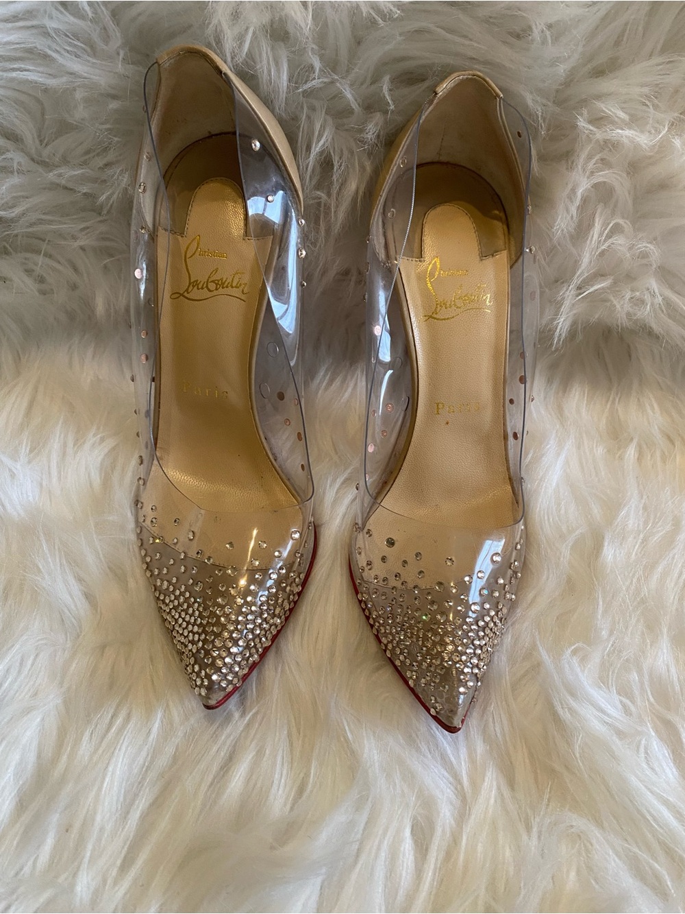 Christian Louboutin Degrastrass PVC 100/Specchio Crystal Clear Heels
